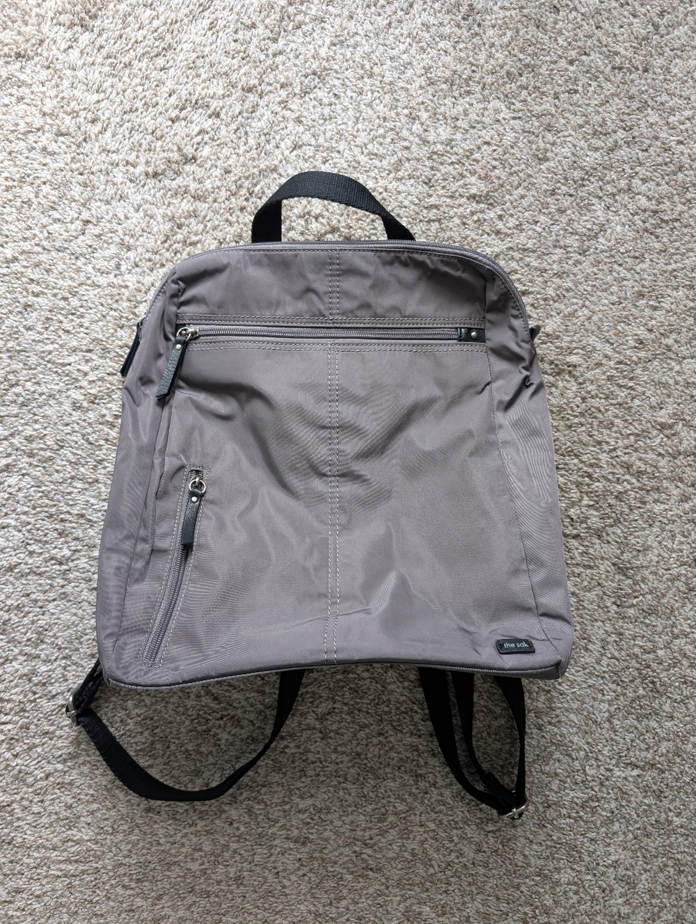 The Sak Grey Esperato Nylon Backpack With Black Leather Accents Adjustable Strap